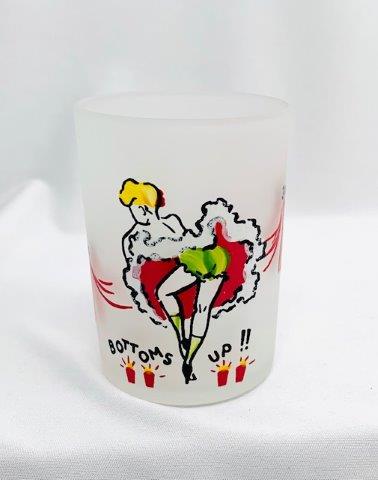 Vintage Bottoms Up Shooter: Cheecky frosted shooter. Bottoms Up! 3 inches tall.