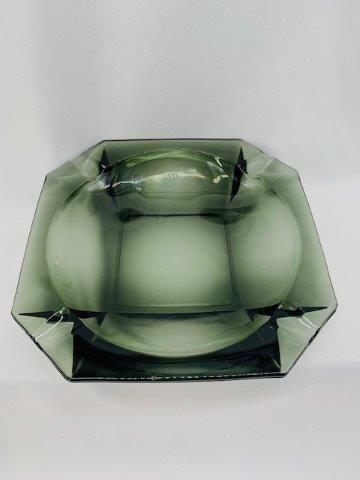 Vintage Smoked Glass Ashtray: Sleek and Stylish Smoked glass ashtray 8 inches by 8 inches.