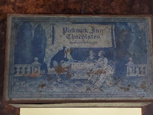 Pickwick Inn Greenwich Connecticut Candy Shop Tin Box: Pickwick Inn Greenwich Connecticut Candy Shop Tin Box Canco