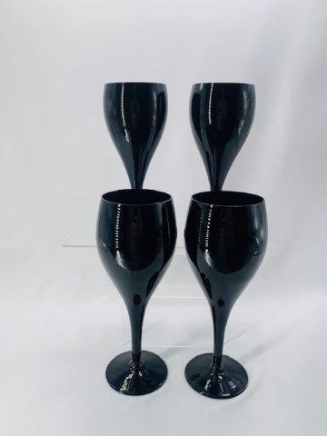Four Black Glass Wine Glasses: Beautiful black glass(deep amethyst) wine glasses. 8 inches tall.