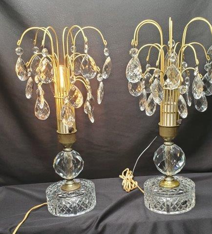 Hollywood Regency Hand Cut Lead Crystal End Table Lamps (1 of 3)