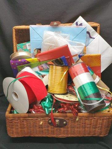 Basket of Ribbon, Bows, Bags: Basket of Ribbon, Bows, Bags