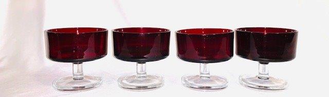 Set of 4 Arcoroc France Dessert Cups: Set of 4 Vintage Ruby Red Dessert Cups w/ Clear Stem (3 inch tall)