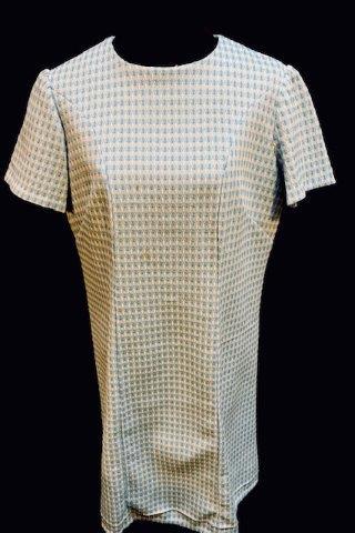 Vintage Shift Dress: Vintage blue and white check housecoat government has some spotting and zips up the back