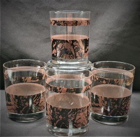 Georges Briard Style Rocks Glasses: Set of 4 Brown and Black design bonded Georges Briard style rocks glasses standing 4.25inches tall
