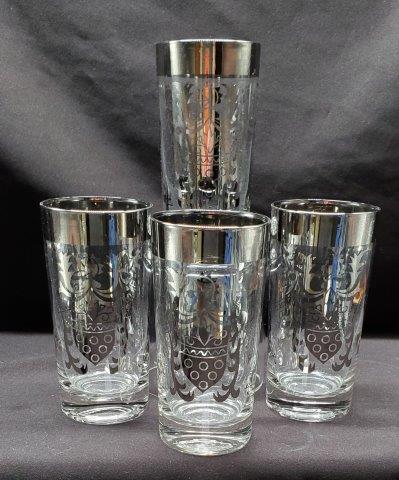 Set of 4 Signed Kinto Tumblers: Vintage set of 4 tumblers with silver Crest Design. 5.75inches tall