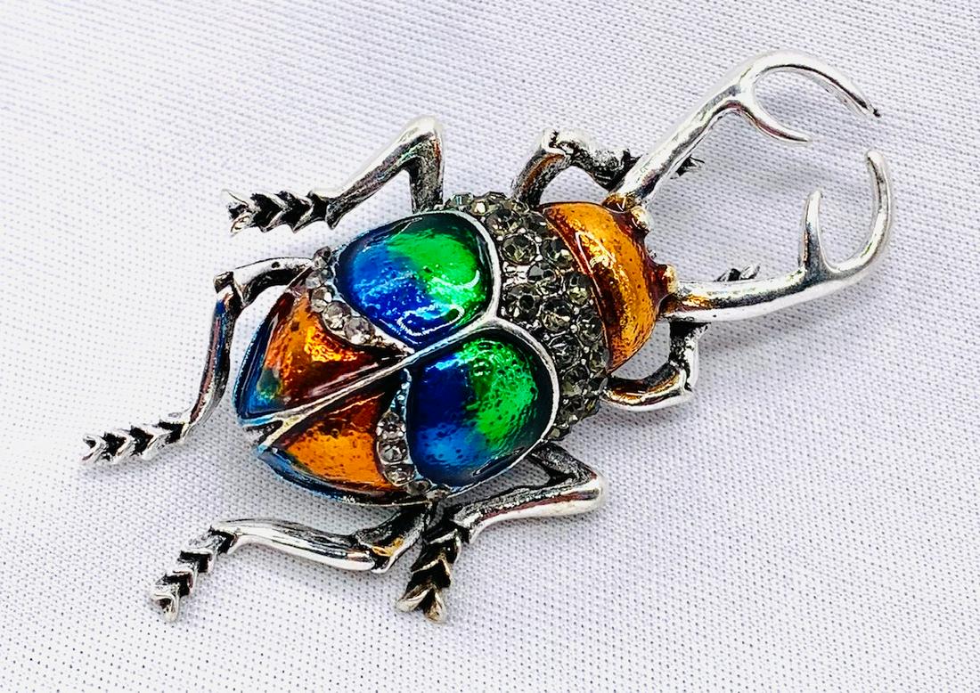Iridescent Beetle Brooch: 2 1/4 inches