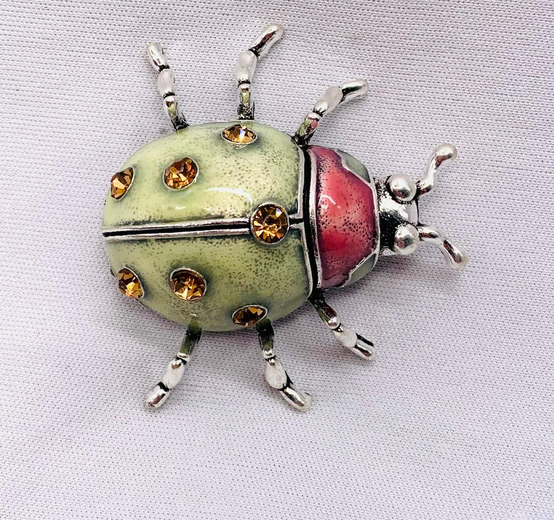 Squat Beetle with Rhinestones Brooch: 2 x 2 inches