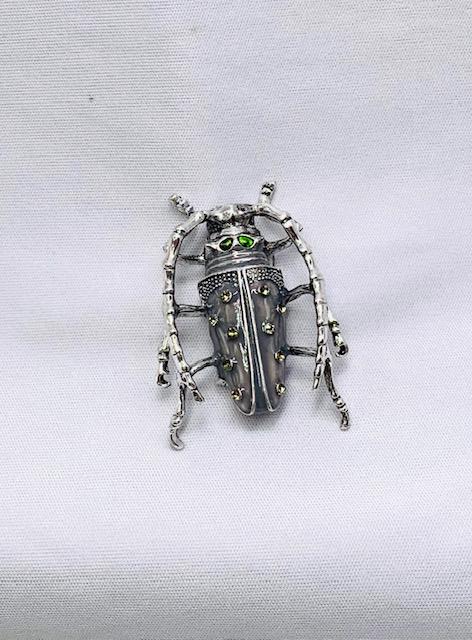Large Antenna Rhinestone Beetle Brooch: 2 inches