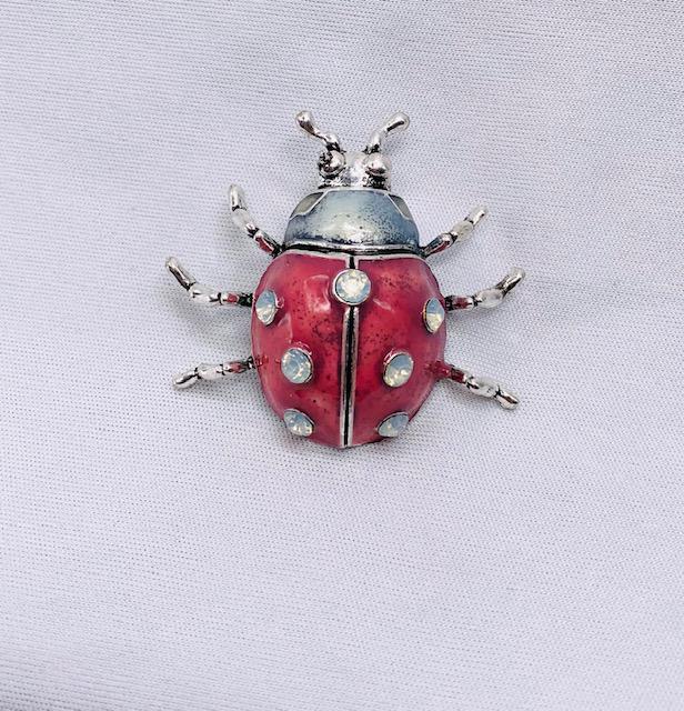 Squat Beetle Brooch with Rhinestones: 2 x 2 inches