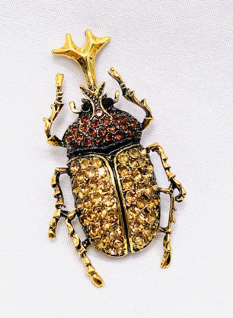 Rhinestone Encrusted Beetle Brooch: 2 3/4 inches
