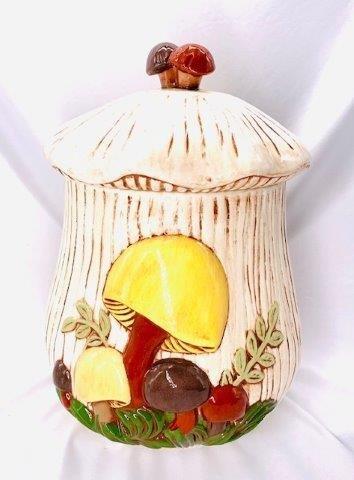 Large Vintage Mushroom Canister With Lid: The mushroom canister is an iconic staple in mid century dÃ©cor. Stands 12 inches tall.