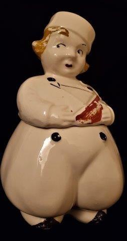 Vintage/Antique Baker Cookie Jar: Vintage baker. Chef cookie jar. Unmarked. Some wear to paint. Measures 14 inches tall.