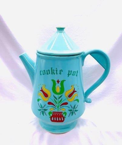 Vintage McCoy Cookie Pot: Vintage twelve inch tall McCoy Pottery cookie pot. Tea pot shaped cookie jar.