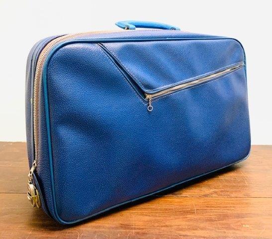 Vintage Carry-On Luggage: Vintage carry-on luggage with fabulous blue retro design. Condition Consistent with age including some wear in areas