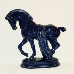 Royal Blue Horse Ceramic Status 11.5" tall x 12.5" long