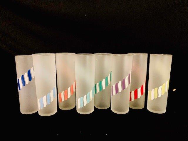 Vintage Frosted Cooler Glasses Set: vintage frosted cooler glasses with colorful banding - 8