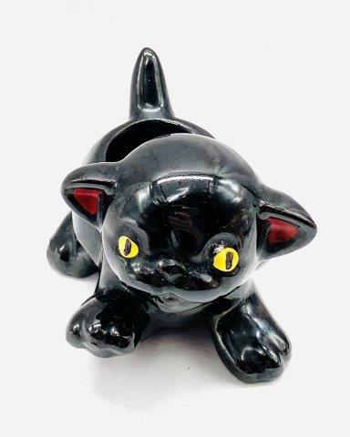 Vintage Mid-Century Black Cat Ceramic: Unique vintage mid-century black cat ceramic planter figurine measuring 4 3/4 x 4 1/2 x 3.