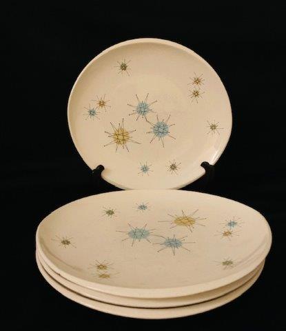 Mid Century Atomic Franciscan Starburst Plates: Bring mid-century modern to your table with starburst. First released in 1954, this space age design was part of "The modern America" dinnerware promotion created by Franciscan noted by design and irr