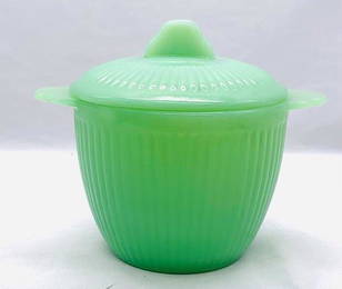 Vintage Ribbed Jadeite Sugar Bowl with Lid