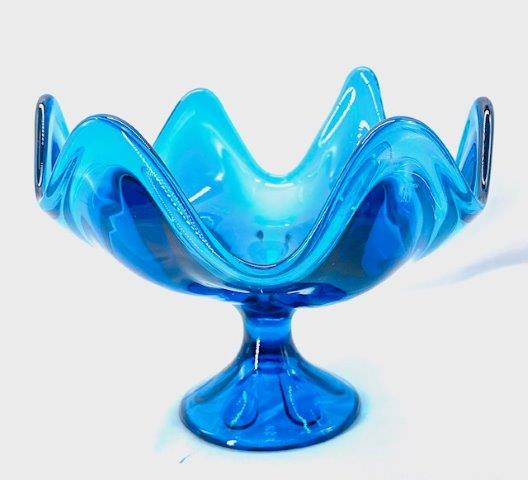 Mid-Century Art Glass: Gorgeous Bermuda Blue art glass pedestal/compote.