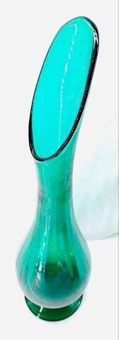 Vintage Mid-Century Emerald Viking Art Glass Stretch: A towering 19 inch tall vintage emerald green art glass stretch vase.