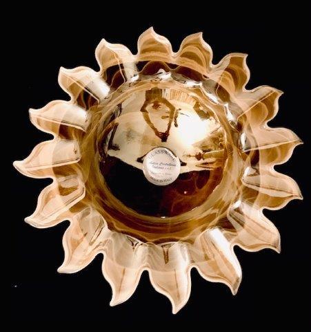Huge Italian Art Glass Sculptural Sun Art Glass Console: Gorgeous statement piece. This epic 18.5 inch diameter sculptural art glass console bowl is absolutely amazing. Made in Italy.
