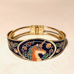 Vintage Enamel Unicorn Hinge Bangle Bracelet