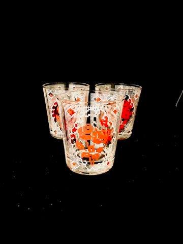 Vintage Mid-Century Rose Trellis Rocks Glass Trio: These remind me of the Whitman's Sampler Box standing 3.5 inches tall. A great trio to add to your collection.