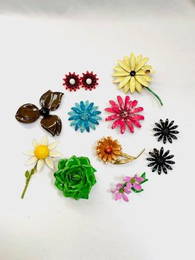 Vintage Enamel Flower Pin/Jewelry Grouping