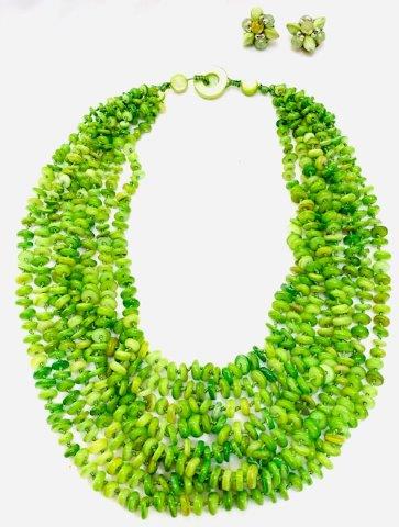 Vintage 8-Strand Weighted Green Bead Necklace (1 of 1)