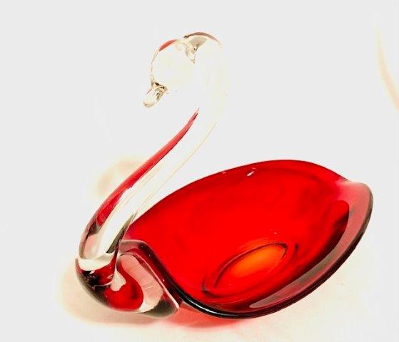 Vintage Ruby Red Swan Candy Dish with Clear Neck (1 of 3)