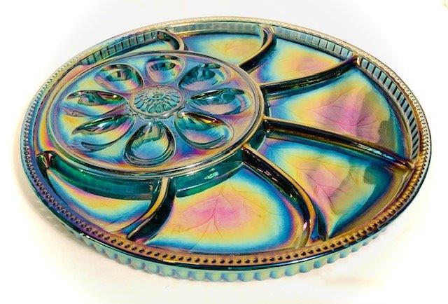 Vintage Pebbled Blue Carnival Glass Deviled Egg Divided (1 of 3)