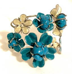 Sensational Turquoise Nugget and enamel figural flower