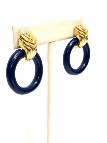 Vintage Signed Givenchy Goldstone and Blue Hoop: Beautiful Gold tone and Blue hoop earrings 1.5" length