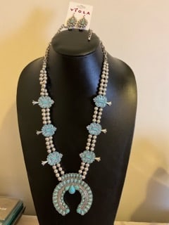 Viola Navajo Style Squash Blossom Necklace and Earring Set Turquoise (1 of 3)