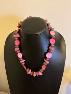 Pink Jasper Gemstone Necklace 18 inches long (1 of 7)