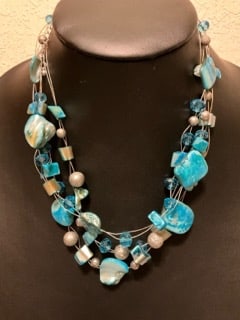 Teal Mother-of-Pearl Beaded Shell Triple Strand Necklace Retails $85 14 inches long - Polished... (1 of 3)