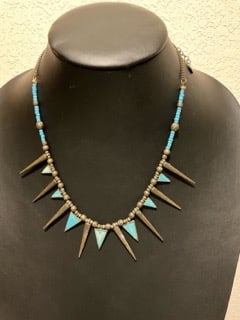 Navajo Natural Blue Gem Turquoise and Silver Beaded Bear Claw Necklace 1960's 18 inches long -... (1 of 1)