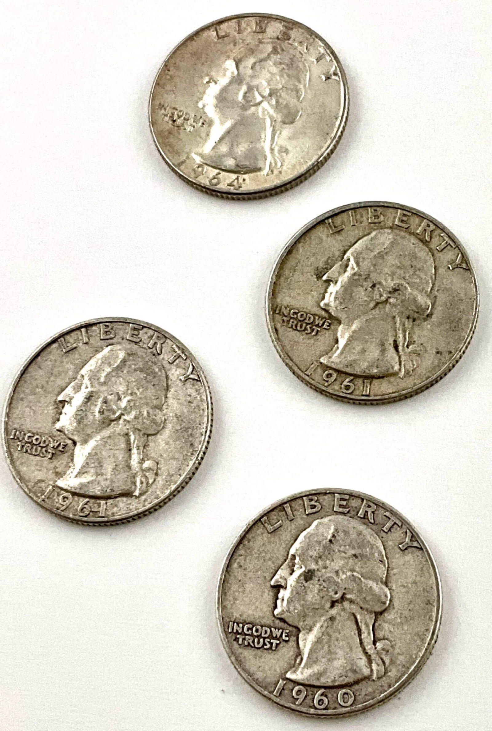 1964, 1961-D, 1960-D, 1960-D Silver Washington Quarters (1 of 2)