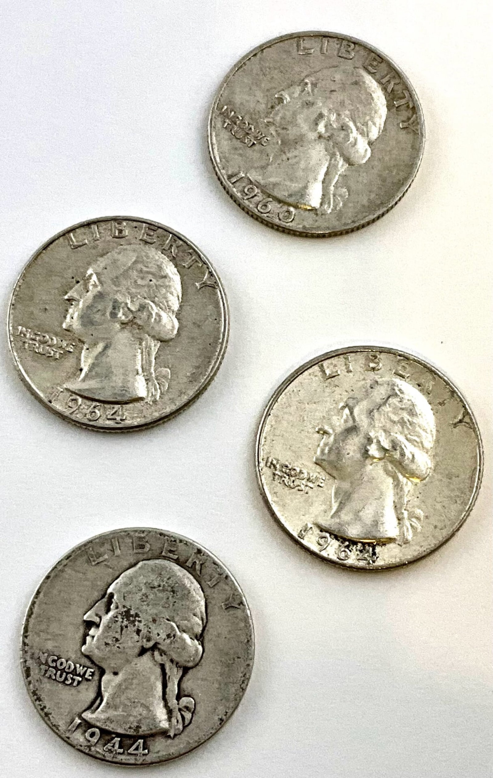 1964, 1944, 1960-D, 1964 Silver Washington Quarters (1 of 2)
