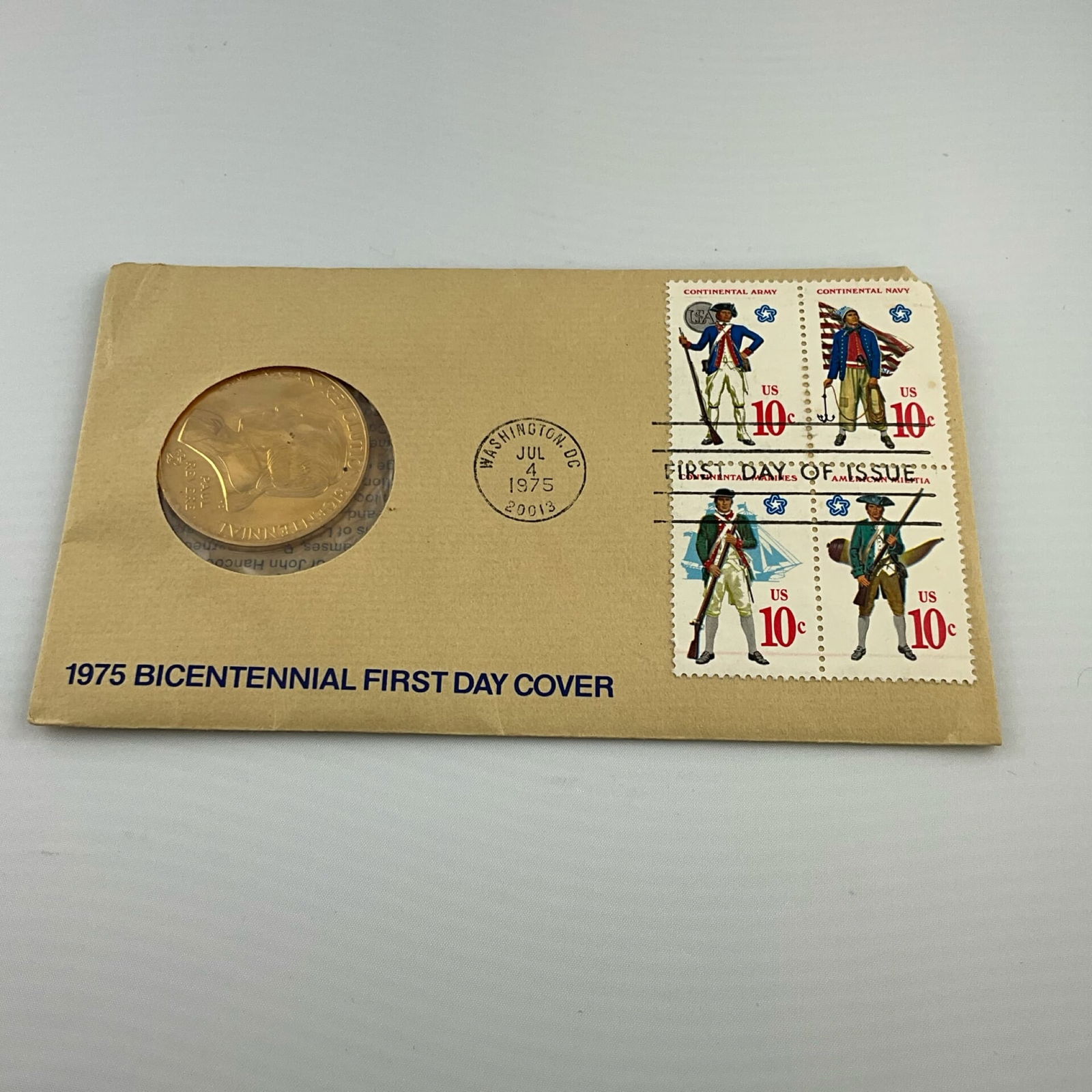 1975 Gold Coin BiCentennial First Day Cover FIRST DAY ISSUE 4- 10cent Stamps (1 of 2)