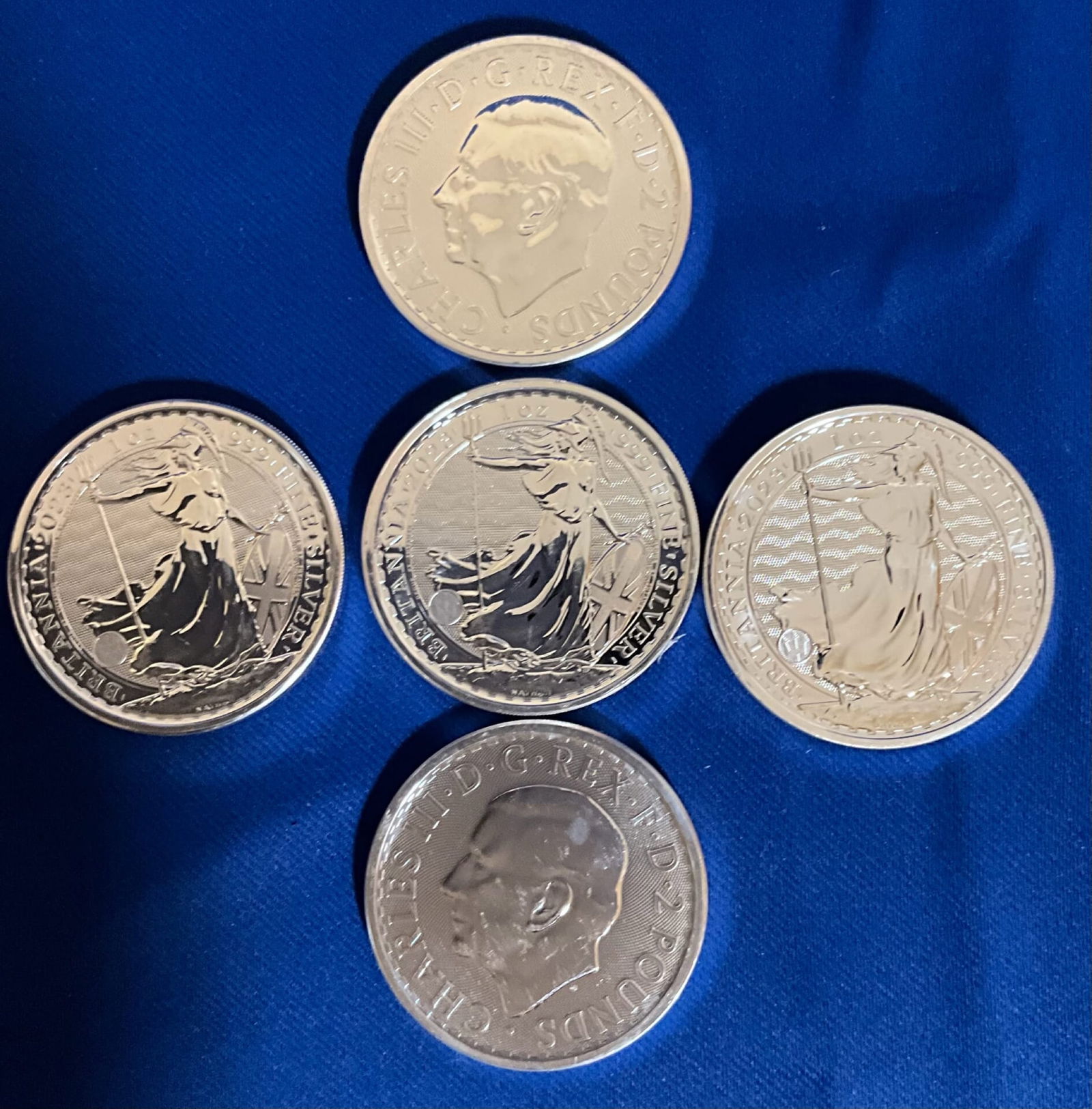 2023 Britannia Charles III D.G.REX.F.D 2 Pound .999 Silver 1 oz Coin - 5 Coins = 5oz Silver (1 of 1)