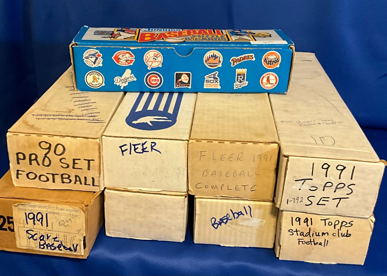 9 Full Boxes of Baseball and Football Trading Cards - Donruss Baseball Puzzle & Cards Unopen (1 of 9)