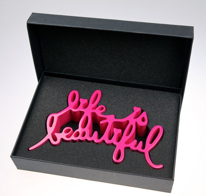 Mr Brainwash Life is Beautfiul Statue PINK:: Mr.Brainwash Life is Beautiful StatueMeasure approximately 30x30.Item is in great condition.SIGNATURE FOR AUTHENTICITY SHOWN