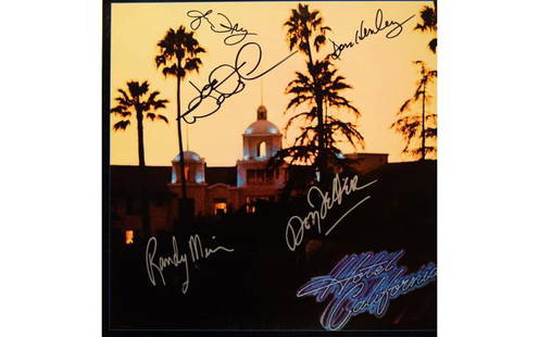 The Eagles Band Authentic Hotel California Signed Album: The Eagles Hotel California Signed Album. Authentic Signatures by Joe Walsh, Don Henley, Randy Meisner, Don Felder and Glenn Frey. Item Comes with a 3rd Party Certificate of Authentication. A holograp