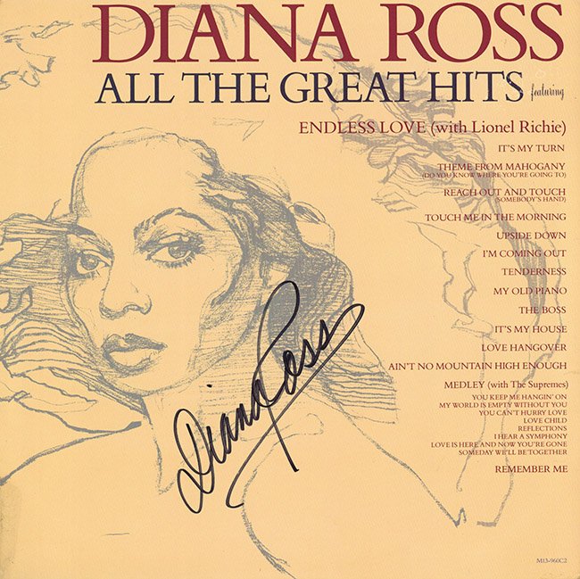 Signed Diana Ross album: This autographed Diana Ross "All the Greatest Hits" album is from a private collector and is consigned. This consignor has just begun to sell off his collection. This item comes with a 3rd party COA