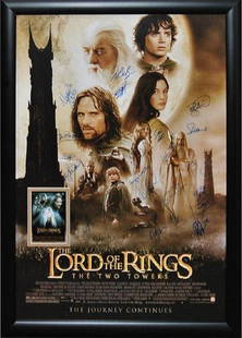 Lord of the Rings - The Two Towers - Signed Movie: This poster is signed by Sean Astin, Cate Blanchett, Orlando Bloom, Billy Boyd, Ian McKellen, Viggo Mortensen, Andy Serkis, Hugo Weaving, Elijah Wood, Sean Bean, and Peter Jackson. This item comes wit