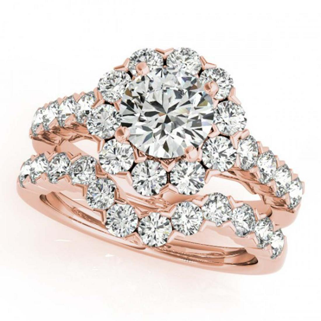 3.36 ctw Diamond 2pc Wedding Set Halo 14K Rose Gold: 3.36 ctw Diamond 2pc Wedding Set Halo 14K Rose Gold Manufacturer's Suggested Retail Price: $23,600 Factory offers perfect factory sizing, for all rings & custom length for larger necklaces and bracele