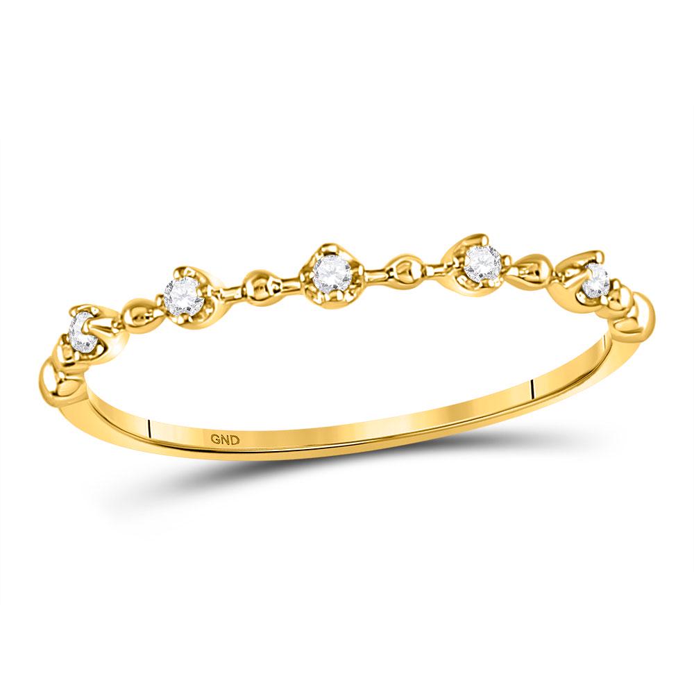 10kt Yellow Gold Round Diamond Bead Dot Stackable Ring: 10kt Yellow Gold Round Diamond Bead Dot Stackable Ring 1/20 Cttw Manufacturer Model: JSC-127786 Description 10kt Yellow Gold Womens Round Diamon